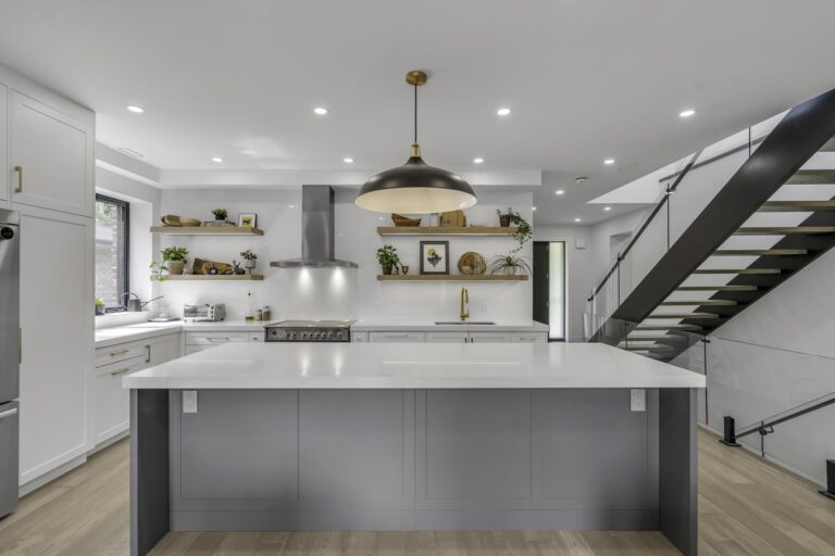 Kitchen island in a home addition